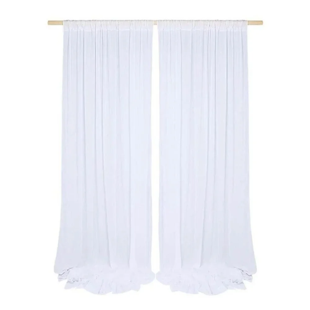 10x10 Feet | Shimmery White Crinkled Chiffon Curtains Wedding Arch Linen Drapes - Picture 5 of 5